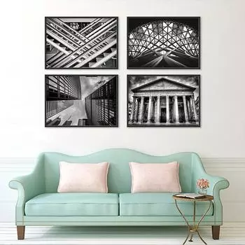 WCIC Художественные принты Черно-белые архитектурные украшения Живопись Художественная ткань Домашний фон Украшение стены Картина Подвесная картина 21*15cm