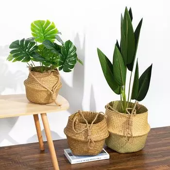 WCIC Новая домашняя подвесная цветочная корзина из морских водорослей с вешалкой, веревка, домашний декор S