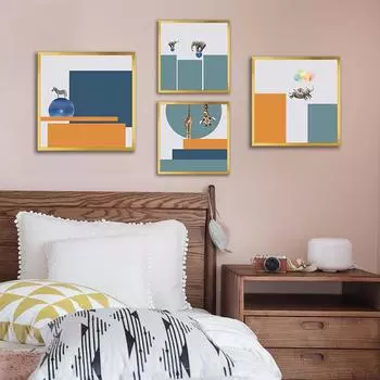 WCIC новая художественная ткань, геометрическая абстрактная животная тема, художественное произведение, декоративная живопись, украшение на стену дома, подвесная картина 20*20cm