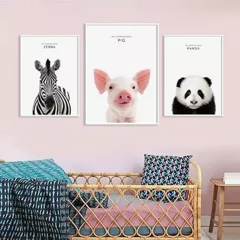 WCIC Новая свинья, панда и зебра, тематический постер с изображением животных, подвесная декоративная живопись, художественная ткань, домашний фон, украшение на стену, подвесная картина 21*30cm