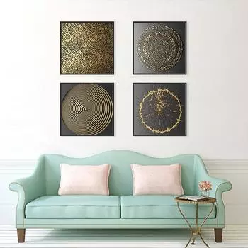 WCIC Новый Белый Холст Серия Сусального Золота Круглый Тематический Узор Домашнее украшение Картина Настенное украшение Подвесная картина 30*30cm