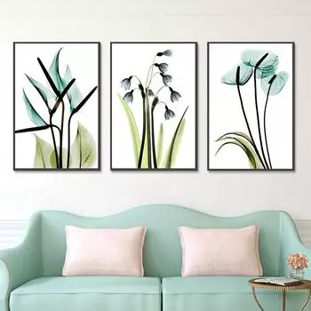 WCIC Новый Прозрачный Цветок Украшения Картина Безрамный Зеленый Цветок Литература Картина Маслом Диван Фон Настенная Картина 30cm*40cm
