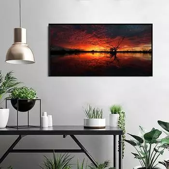 WCIC Новый закат свечение на реке закат пейзаж декоративная живопись художественная ткань домашний фон украшение стены подвесная картина 40*20cm