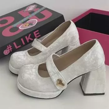 WD2025 Туфли Мэри Джейн из кожи на толстом каблуке в стиле ретро во французском стиле для женщин Half Insole