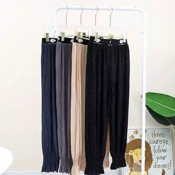 Wd3135 High Waist Pleated Vertical Pattern Casual Bloomers Grey 3XL