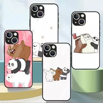 We Bare Bears Cute Glass Case For Apple iPhone 14 13 Pro 11 12 7 8 Plus SE 2022 XR X XS Max 6 6S Tempered Phone Cover Cartoon iPhone 14 Plus