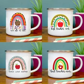 We do it all Rainbow printed mug white enamel drink mug office conference room coffee mug retro breakfast mug teacher s day gift