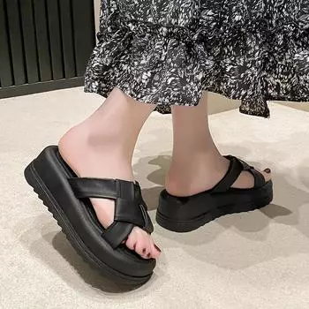 Wear cool slippers outside, women s summer 2024 new muffin thick bottom heightening small casual beach sandals one-word slippers 35