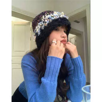 Wear extra points plush bucket hat women s winter versatile face small warm cold ear protection wool basin hat average size