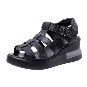 Wear fish mouth woven women s shoes women s hollow shoes women s retro buckle wedge sandals 35