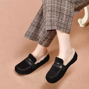 Wear flat-soled women s shoes, fluffy shoes, new soft-soled soft-faced shoes in autumn and winter, and one-pedal loafers lazy shoes. 35