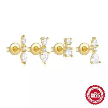 Wear Four-Piece Set 4-Piece Set Love Turquoise Retro Ear Buckle Earrings Earrings Set Free Diy Group 925 Silver