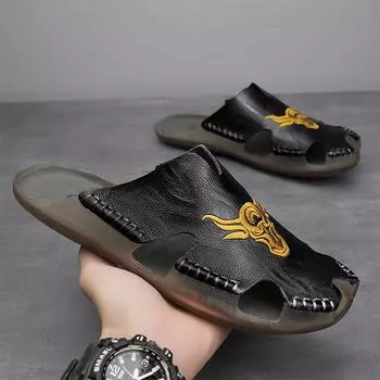 Wear large size slippers to withdraw from the cabinet men s fashion original order summer Baotou foreign trade export trend sandals Italy 38 чёрный