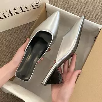 Wear new thin heels, light mouth, bag head, half slippers, socialite style, sexy pointed temperament, high-heeled sandals women 35