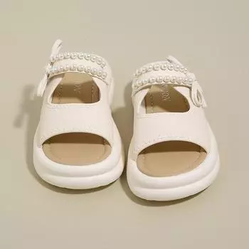 Wear pearl bow one-word slippers women s summer new versatile thick-bottomed casual cool slippers 35