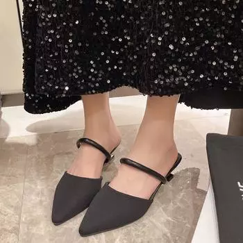 Wear two sandals 2025 Internet celebrity new heel fashion flying woven breathable high heels large size bag head slippers women 35