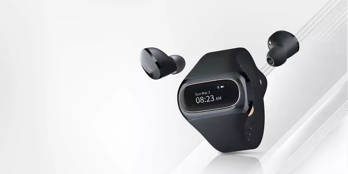 Wearbuds Полностью беспроводные наушники Интегрированные наушники Smart Band Качество звука Bluetooth с микрофоном Совместимость со звонками Водонепроницаемость IPX6 чёрный