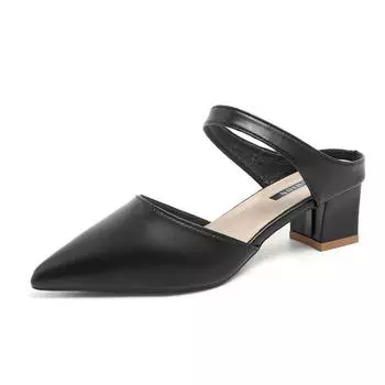 Wearing cool slippers outside, women s summer new baotou half slippers, medium heel pointed thick heel sandals 35