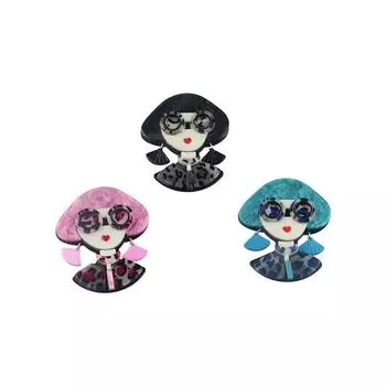 Wearing Glasses Modern Girl Women Collar Pin Acetic Acid Brooch Acrylic Brooch Acetate Fiber Brooch жёлтый