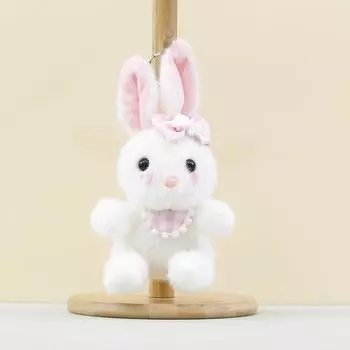 Wearing Rabbit Bow Plush Pendant Cartoon Toy Doll Bag Keychain Pp Filling Cotton