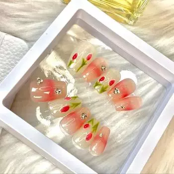 Wearing Tulip Nail Beauty Cute Water Diamond Handmade Diy Decoration Finger XS