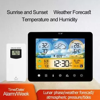 Weather Station Thermometer with Remote Sensor New Touch Colour Screen Weather Forecast Thermometer with Sunrise and Sunset Time