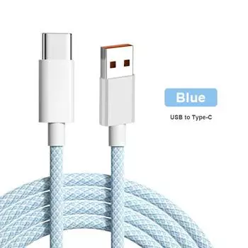 Weave Colorful 6A Кабель USB C для быстрой зарядки для Samsung Huawei iPhone 11 X XS 12 Аксессуары для мобильных телефонов Кабель типа C Зарядное устройство USB-кабель Type-C-1M синий