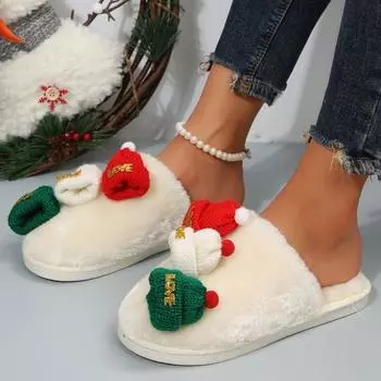 Weave Fur Flats Suede Women Slippers New Plush Cotton Shoes Fad Slingback Flip Flops Winter 2025 Trend Non Slip Zapatos Mujer 36 белый