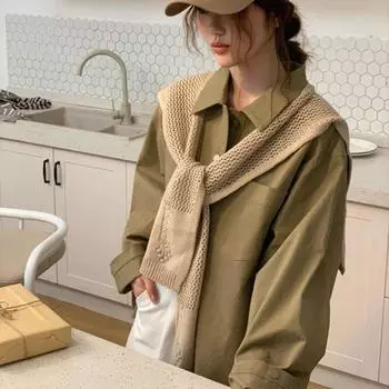 Weave Knit Scarf Blouse Shoulders Fake Collar Wool Scarves All-match Hollow Knitted Shawl Women красный