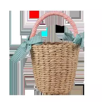 Weaving Bucket Mini Bag Kids Spring Summer Season Basket Vacation Beach Handbag