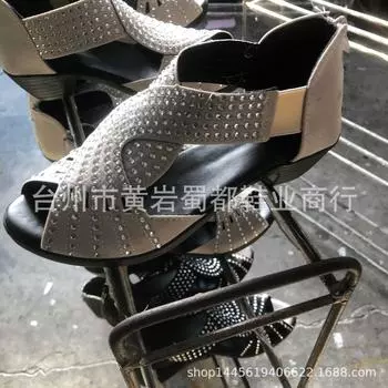 вечное пятно летние новые толстые каблуки женские босоножки на высоком каблуке со стразами сзади молния полые толстые каблуки босоножки с рыбьим ртом 43 чёрный