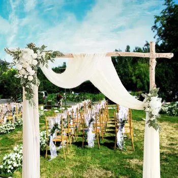 Wedding Arch Flowers with Drapes Decoration Hanging Realistic Floral Arrangement Greenery Leaves for