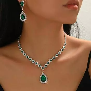 Wedding Banquet Full of Diamond Flowers, Water Drop Necklace Set, Necklace Jewelry