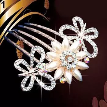 Wedding Bridal Crystal Rhinestone Pearls Hairpin Flower Diamante Hair Clip Comb ARI