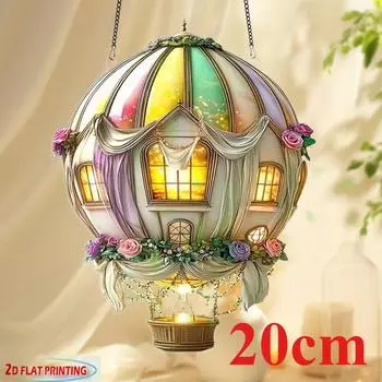 Wedding hot air balloon, 2D flat acrylic, decoration, pendant, suitable for windows, living room, party, gifts, Christmas, Halloween 20cm