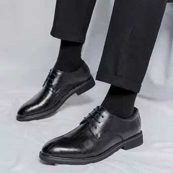 Свадебные кожаные туфли с костюмом мужские весенние подростковые мягкие кожаные дышащие трендовые универсальные повседневные платья 66773-5-R 38 чёрный