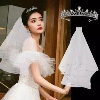 Товары для свадебной вечеринки Головной убор невесты Корона Фата Комплект из двух предметов Реквизит для девичника Украшения