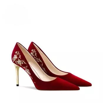 Wedding shoes women s 2025 new Chinese show clothes high heels wedding dress two wear burgundy wedding bride shoes bridesmaid shoes 35