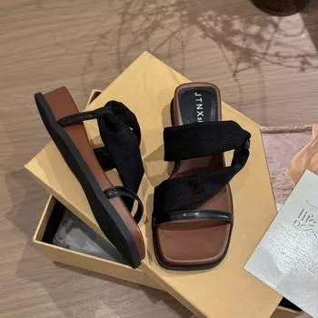 Wedge heel high heel women s shoes summer new square head open-toed slippers women s outerwear with skirt sandals 35