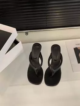 Wedge heel high heels pinch flip-flops fairy shoes wear 2025 summer silver French small sandals sandals 35 чёрный