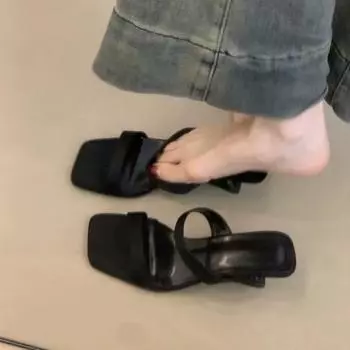 Wedge heel one-word slippers women s summer wear new beautiful high heels with skirt high-end silver cool slippers 35