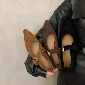 Wedge heel retro pointed head shallow mouth single shoes women s spring and autumn new Korean version French temperament with skirt commuter Mary Jan 35 чёрный