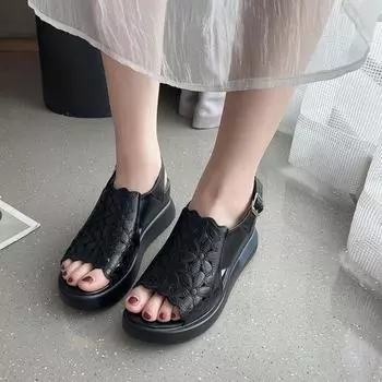 Wedge heel sandals women s summer new muffin flower platform sandals fish mouth fashion hollow cool slippers women 35