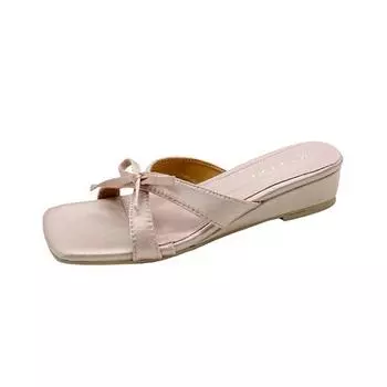 Wedge heel square head women s shoes new summer with skirt sandals temperament bow one-word drag 35