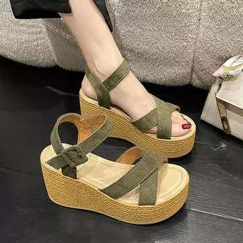 Wedge Heel Summer New Fashion Platform Thick Bottom Buckle Casual Comfortable Walking Shoes Sandals for Women DLSYXD 34 чёрный