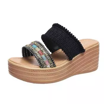 Wedge slippers women s spring new one-line beach shoes women s woven sandals 35