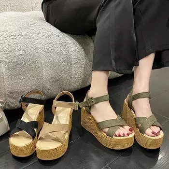 Wedge Summer New Large Fashionable Thick Bottom Buckle Casual/Comfortable Walking Shoes Women s Sandals Size34-42 35