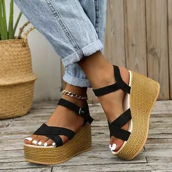 Wedges Heel Summer Women s Sandals New Fashion Platform Thick Bottom Buckle Casual Ladies Shoes Comfortable Walking Sandalias 35 зелёный