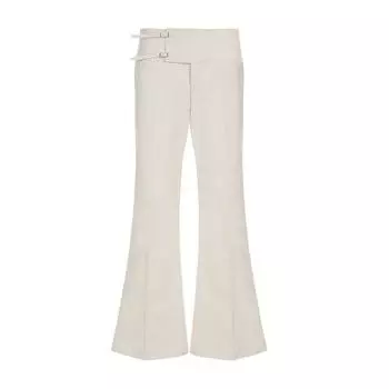Weekeep Creamy-white Basic All-Matching Casual Pants Women s Niche Design Button Wide Leg Loose Slimming Trousers Beige S