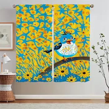 Weekend Birds Кухонная занавеска для гостиной, прозрачные шторы, комплект из 2 шт., затемняющие шторы для салона, 2 дешевых шт., жалюзи W50xH70cmx2pcs-CL